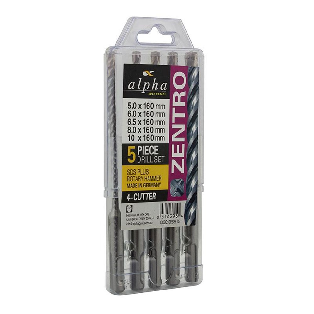 ALPHA DRILL BIT SDS PLUS ZENTRO SET - 5PCE (5,6,6.5,8,10MM)